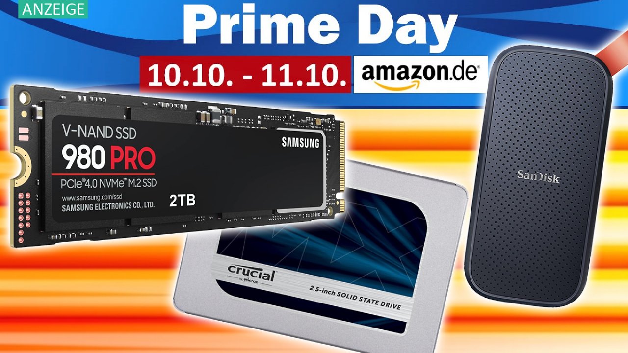 [10/10/2023] Amazon Prime Day: Hohe Rabatte bei SSDs ab 8,99 Euro von Samsung, Crucial, Sandisk & Co. (NVME, SATA, USB)