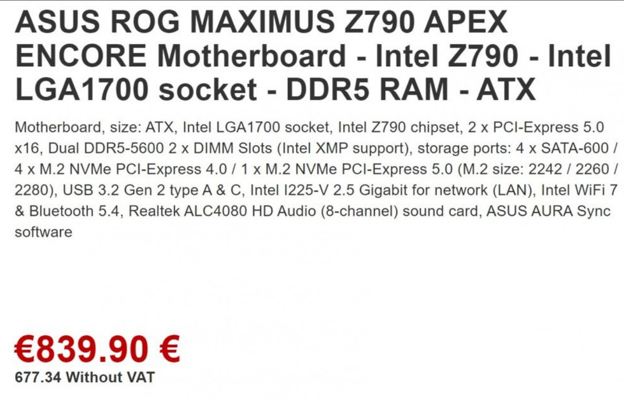[03/10/2023] Asus ROG Maximus Z790 Apex Encore