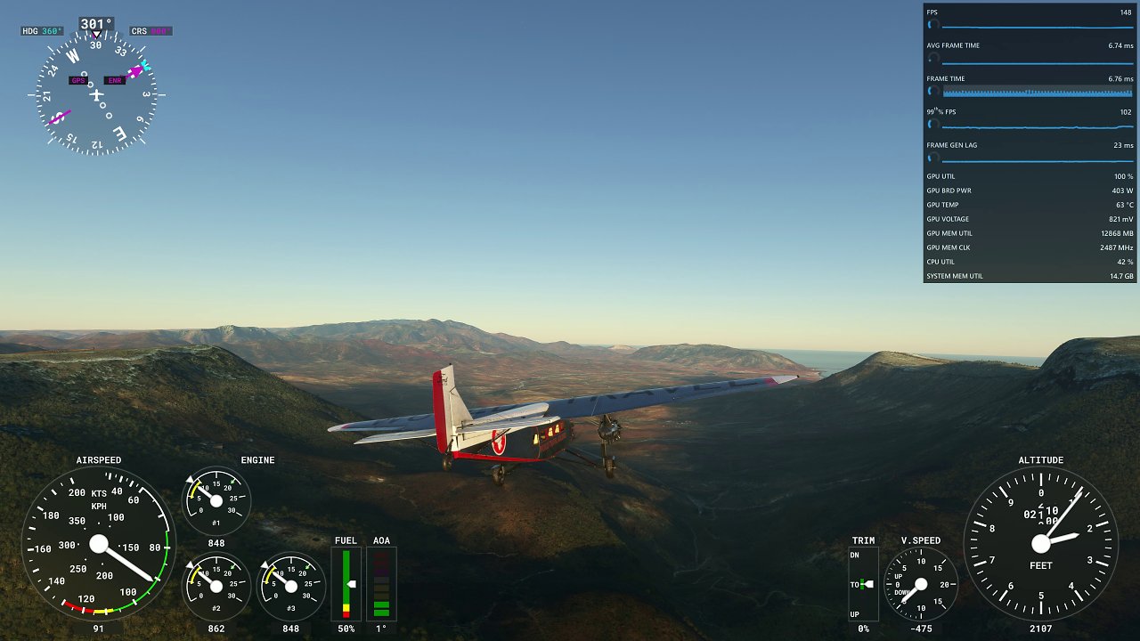 [25/10/2023] Fliegender Brenner in tollkühnen Klapperkisten – der Flight Sim ist beinahe prädestiniert für eine Frame Generation. AMDs Fluid Motion Frames sind hochwillkommen (RX 7900 XTX, 4K nativ, Ultra-Details mit TAA)
