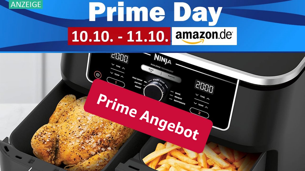 [10/10/2023] Satter Rabatt am Prime Day für Ninja Foodi Max Dual Zone: Heißluftfritteuse nirgendwo günstiger