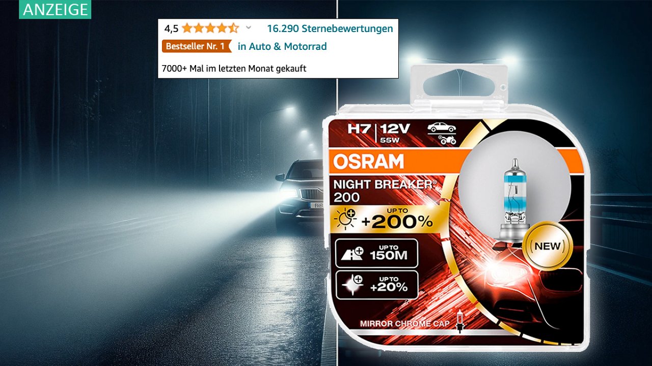 [30/10/2023] Dieses Osram-Licht leuchtet 200 % heller: Darum ist Scheinwerfer-Halogenlampe Night Breaker 200 Amazon-Megaseller