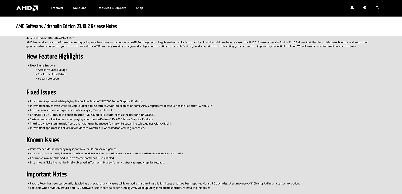 [17/10/2023] Release Notes der AMD Software: Adrenalin Edition 23.10.2