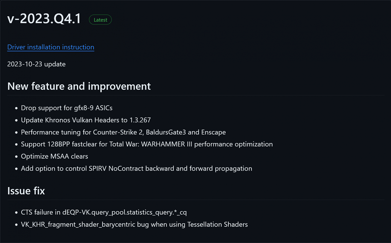 [25/10/2023] AMD streicht den Support für Vega und Polaris im offiziellen Vulkan-Treiber (