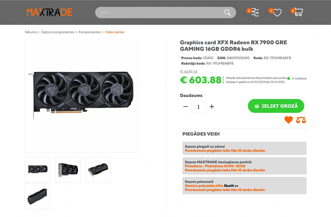 [26/11/2023] Die AMD Radeon RX 7900 GRE ist ab 604 Euro im EU-Handel gelistet