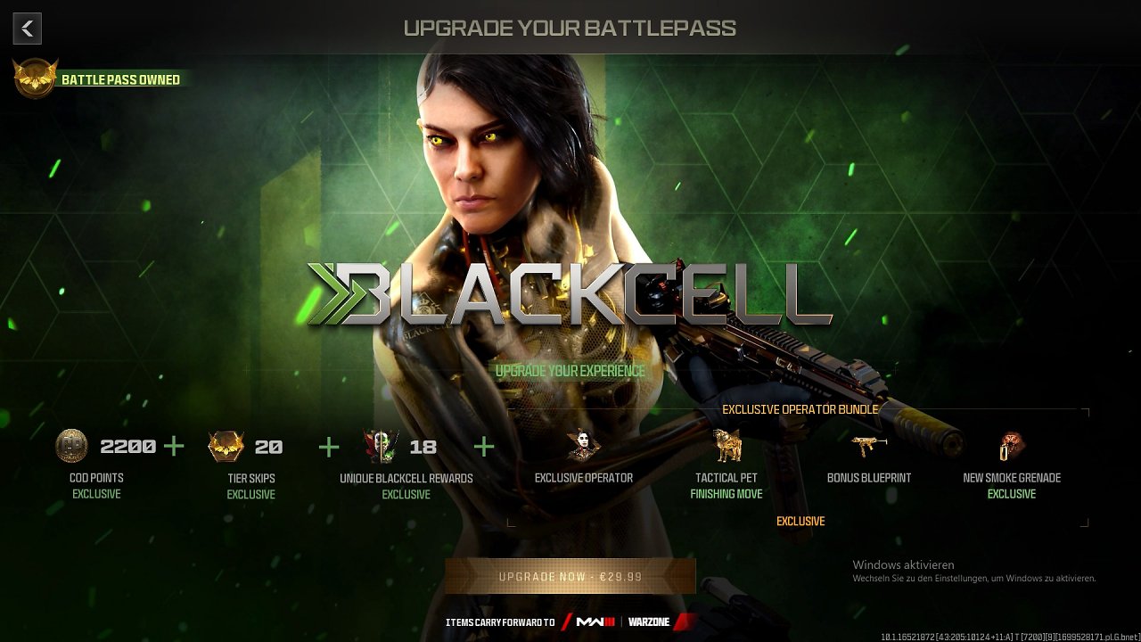 [09/11/2023] Neben dem Frühzugang enthält die 100 Euro kostende Vault-Edition von Call of Duty MW3 auch den Battlepass. Die Inhalte sind auf Warzone übertragbar. Der Pass lässt sich allerdings nochmals für 29.99 Euro upgraden, was wir durch die extrem prominente Platzierung des Shops erfahren haben: Um ein Haar hätten wir den Inhalt versehentlich erworben ...