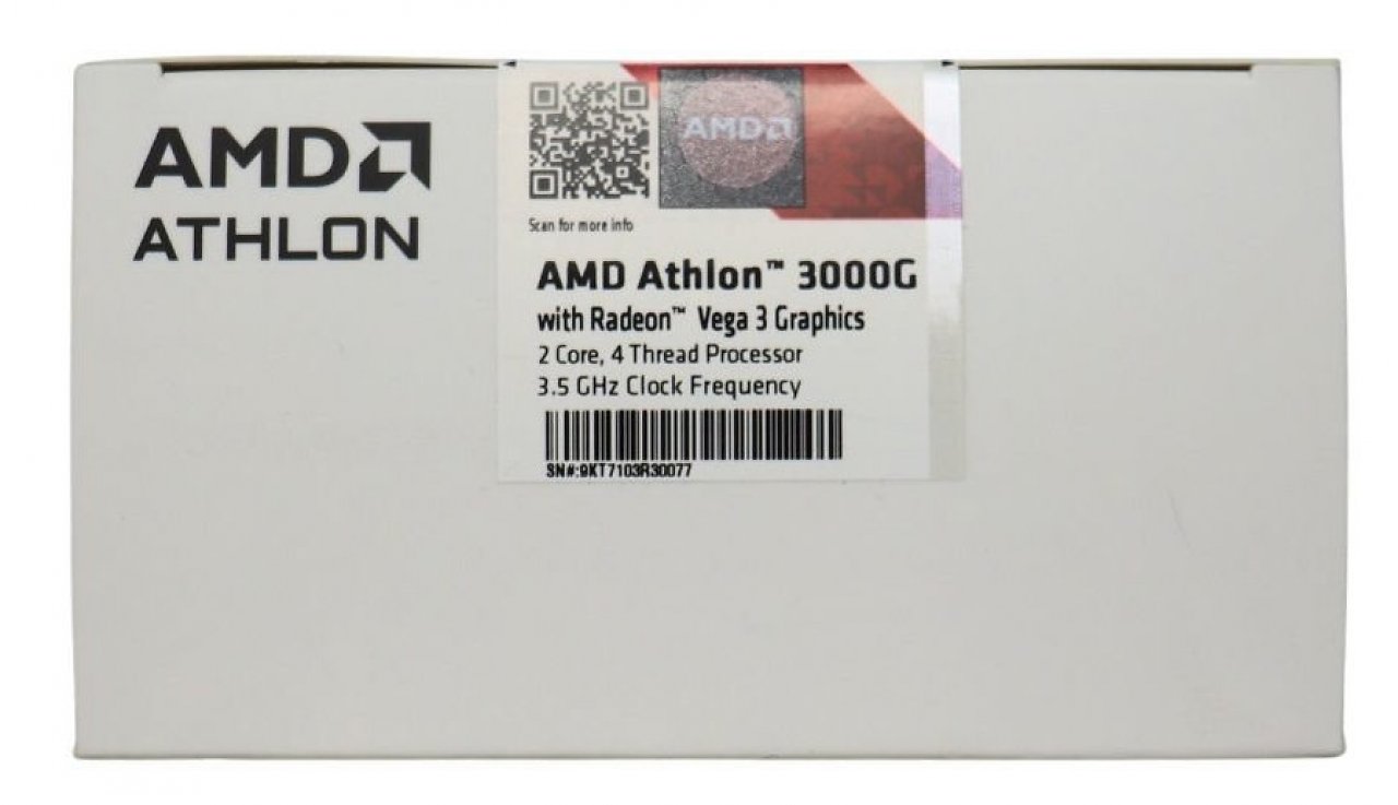 [16/11/2023] Sticker auf aktualisierter Verpackung des Athlon 3000G mit integrierter Grafikeinheit.