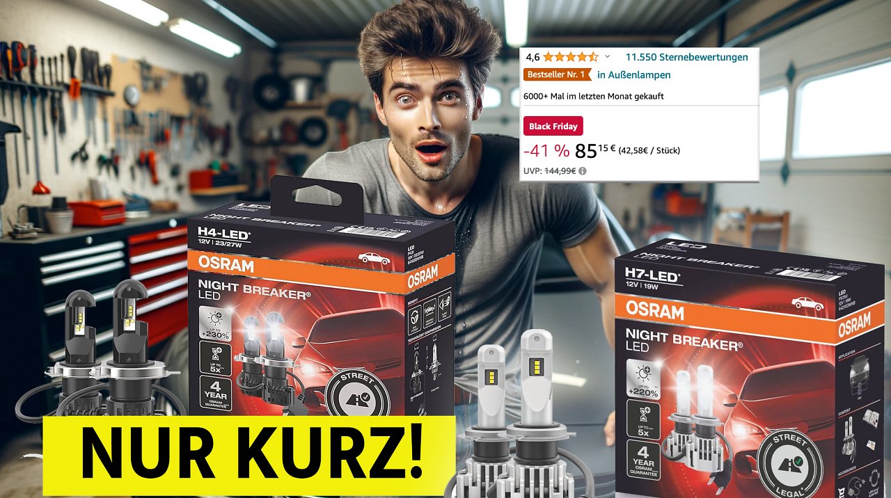 [23/11/2023] 230 % mehr Helligkeit - jetzt für weniger Geld: Osram Night Breaker LED H4 & H7 zu Black-Friday-Preisen bei Amazon