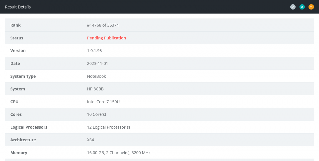 [05/11/2023] Intel Core 150U mit Iris Xe in der BAPCo-Datenbank