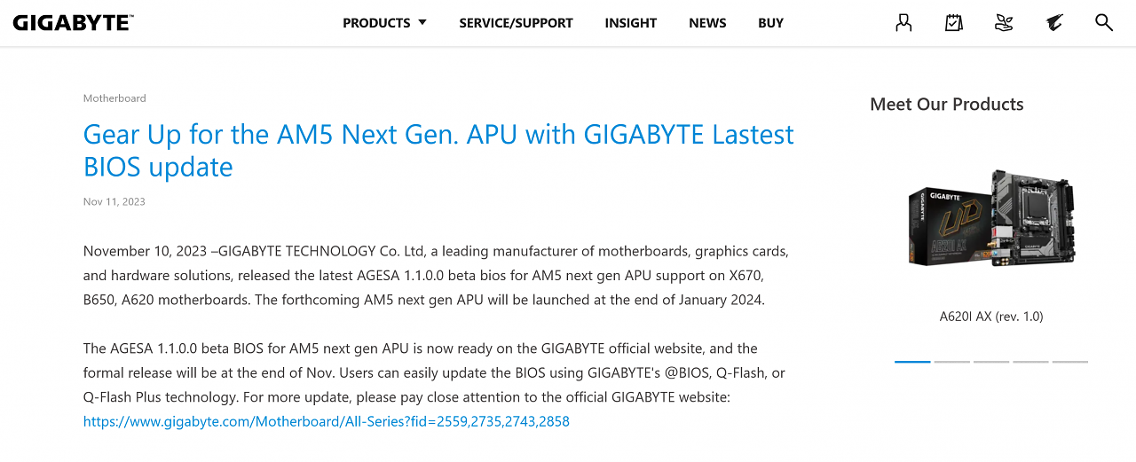 [13/11/2023] Gigabyte bestätigt die neuen Desktop-APUs für Ende Januar 2024