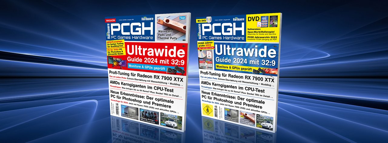 [1] Die PCGH 02/2024 bietet unter anderem: Was sollte man zu extrabreiten Monitoren wissen? Welchen PC braucht es für Adobe Photoshop und Premiere Pro 2024? Wie verbessert man DLSS? Das und viele weitere Themen in diesem Heft!