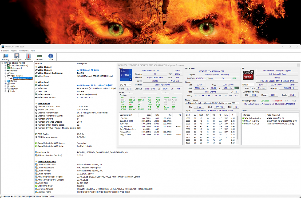 [22/01/2024] AMD Radeon RX 7600 XT 16GB mit Navi 33 XT: Hwinfo-Overview
