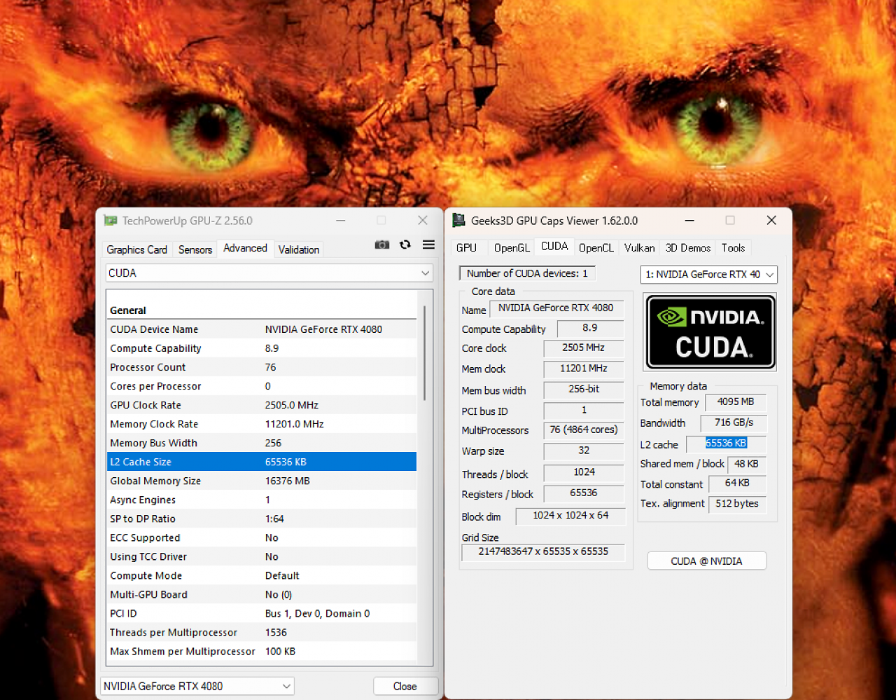Geforce RTX 4080: Level 2 Cache Size
