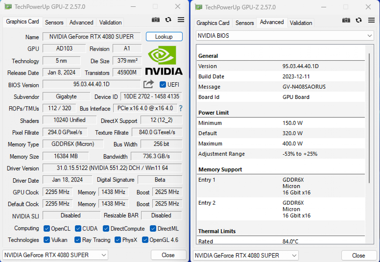 Gigabyte Geforce RTX 4080 Super Aorus Master: Übersicht