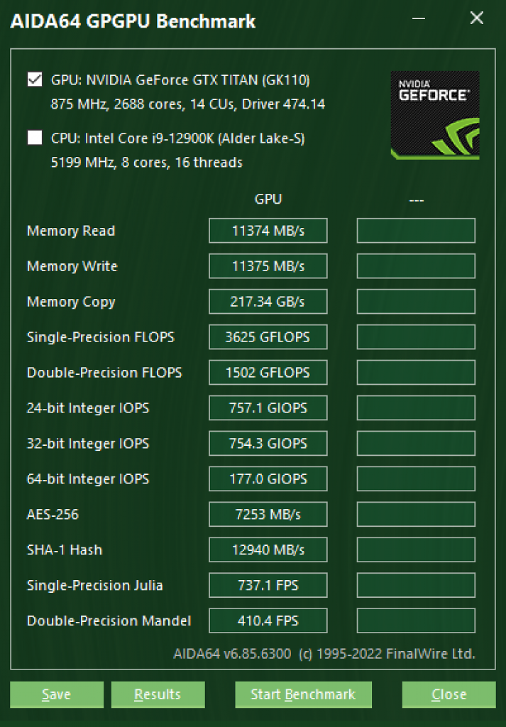 AIDA64 GPGPU Benchmark GTX Titan DP MODE