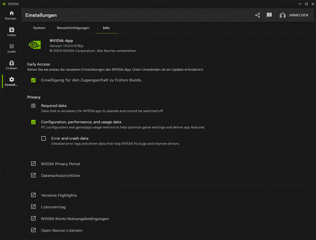 [21/02/2024] Nvidia App (Beta): Einstellungen - Updates und Privacy