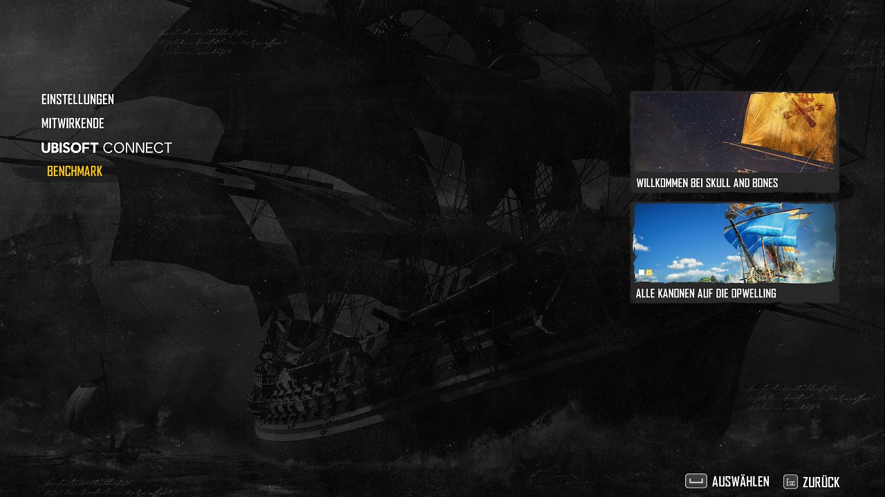 Skull and Bones am PC: Integrierter Benchmark Menü