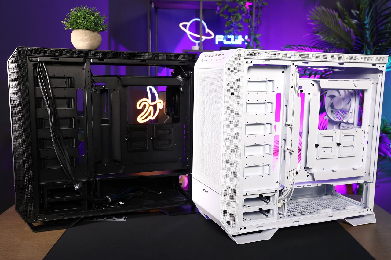 Grundlegend sind die Unterschiede zwischen der schwarzen und wei&szlig;en Edition des Be Quiet Dark Base Pro 901 Geschmackssache. Statt geb&uuml;rstetem Aluminium werden matte, weniger anf&auml;llige Oberfl&auml;chen verbaut.