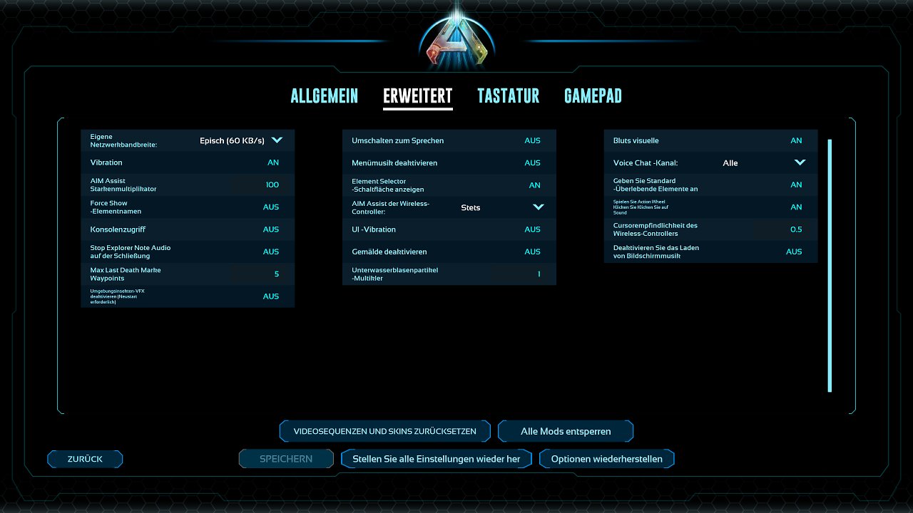 Ark: Survival Ascended - Menü - 08 - Erweitert