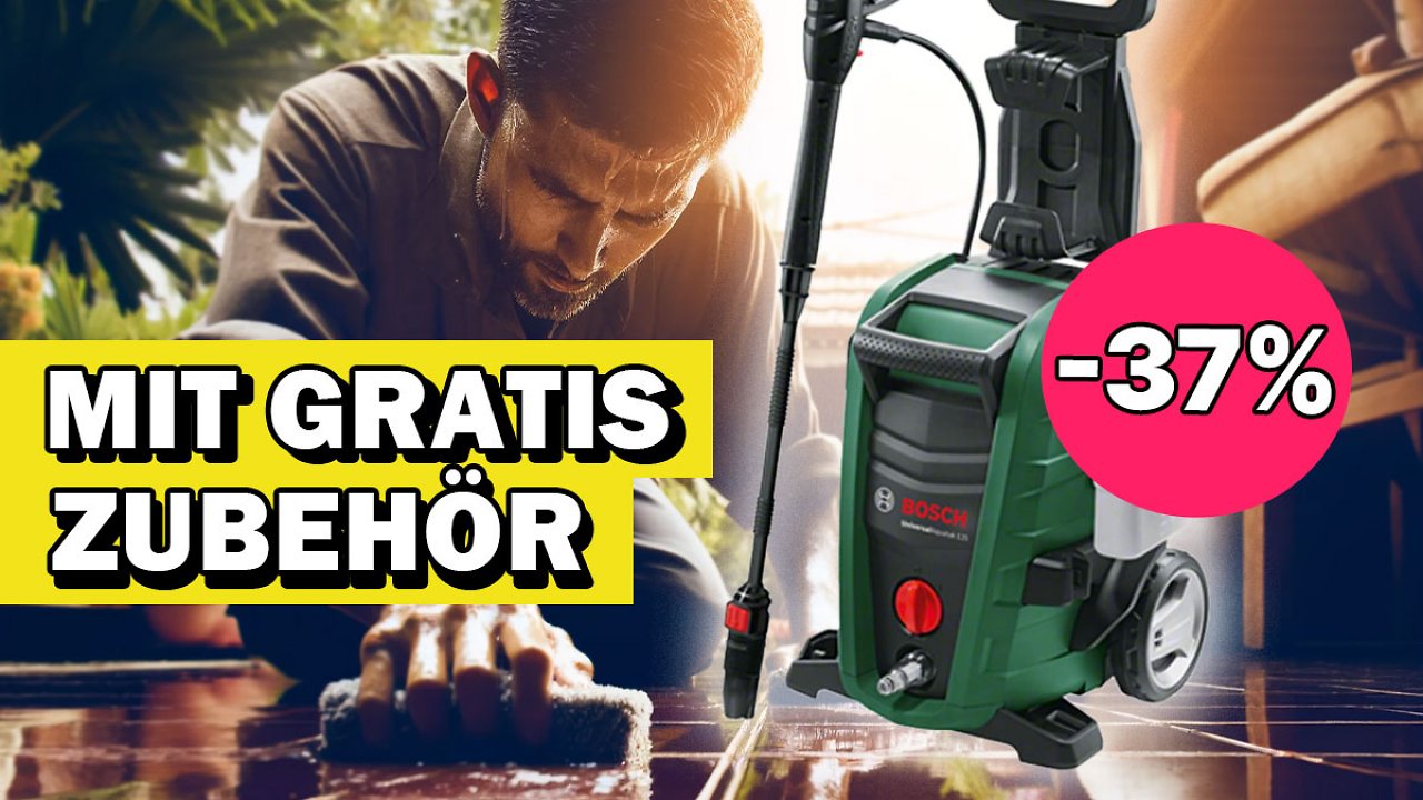 [09/04/2024] Bosch macht Druck, mit 37 % und gratis Zubehör: Tausendfach verkaufter Hochdruckreiniger zum Terrasse reinigen