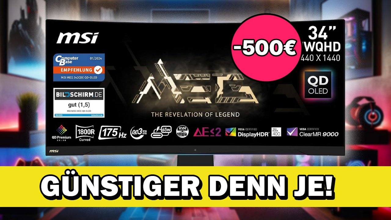 [19/04/2024] Kurzzeitig mit 500 € Rabatt: MSI QD-OLED Curved Gaming-Monitor mit 34 Zoll, 175Hz, UWQHD und 0,03 ms Reaktionszeit - nirgends günstiger