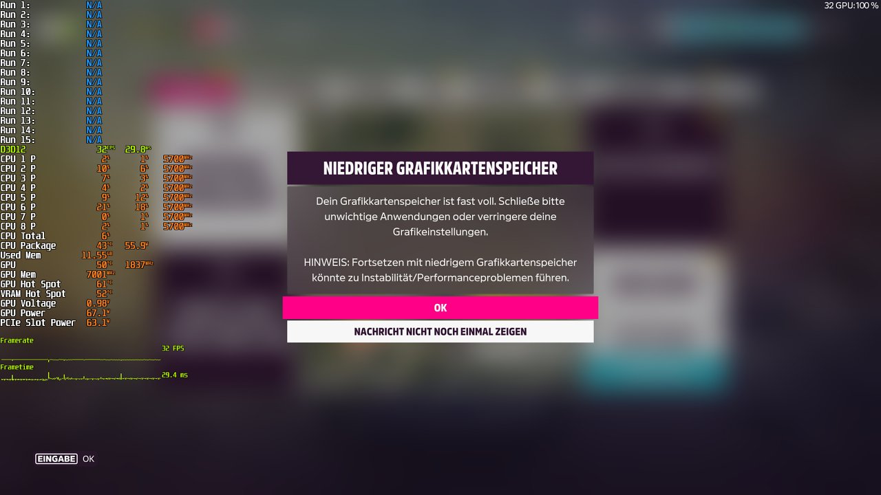 [06/04/2024] Forza Horizon 5 @ Geforce RTX 3050 6GB: VRAM-Mangel