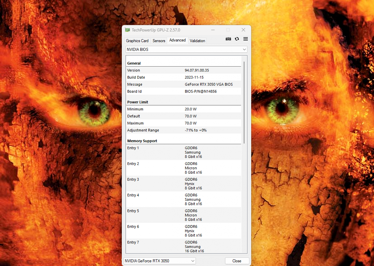[06/04/2024] Nvidia Geforce RTX 3050 6GB: GA107-325 GPU-Z BIOS-Info