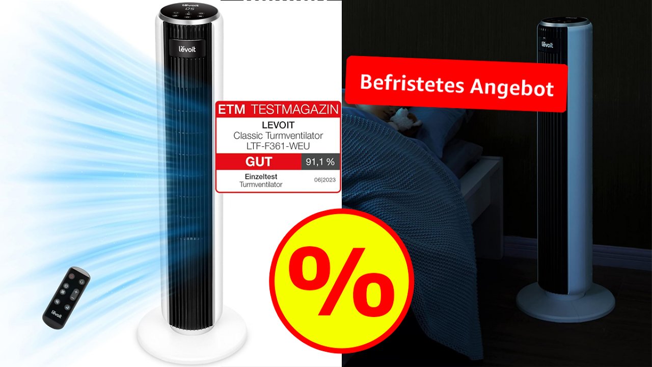 [06/04/2024] Warum später mehr bezahlen? Jetzt doppelter Rabatt auf beliebten Turmventilator bei Amazon