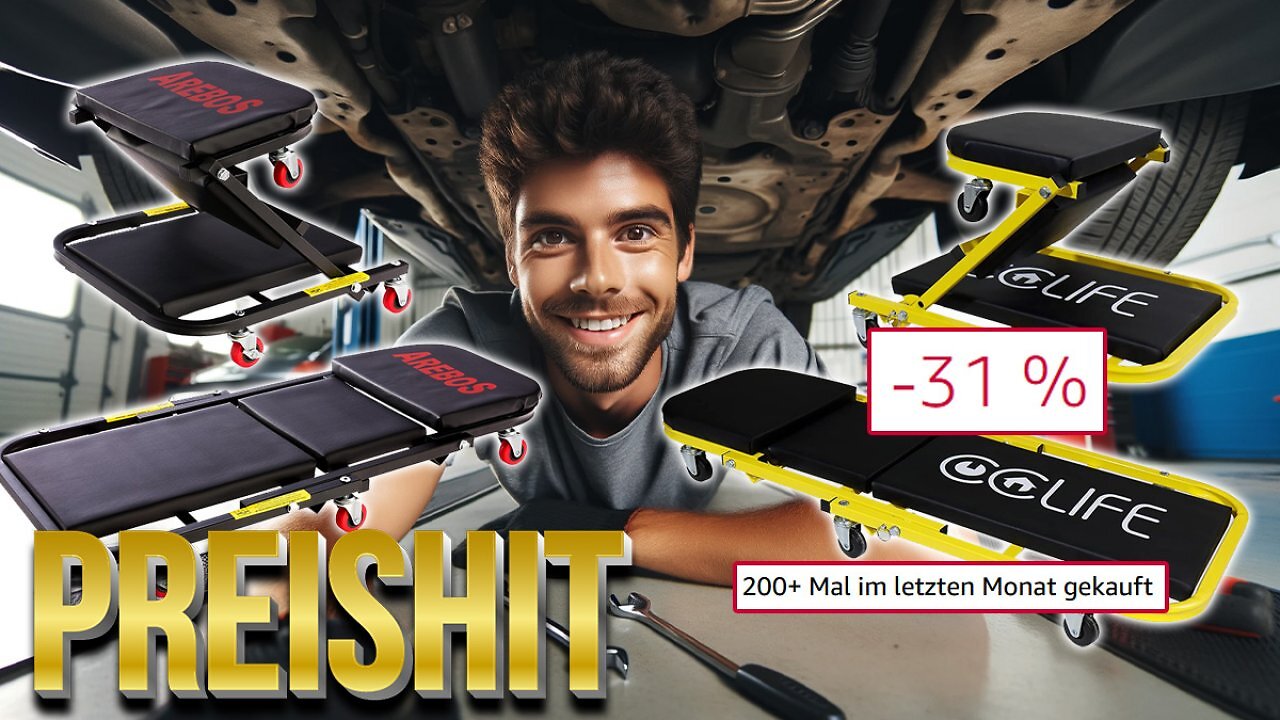 [23/04/2024] Das Must-have für die Werkstatt endlich wieder lieferbar: Unter 32 Euro für die 2-in-1-Werkstattliege - Arebos ebenfalls reduziert