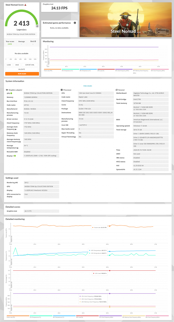 [20/05/2024] 3DMark Steel Nomad: Der Ergebnisbildschirm liefert zahlreiche Informationen - hier anhand einer Nvidia Titan Xp Collector's Edition.