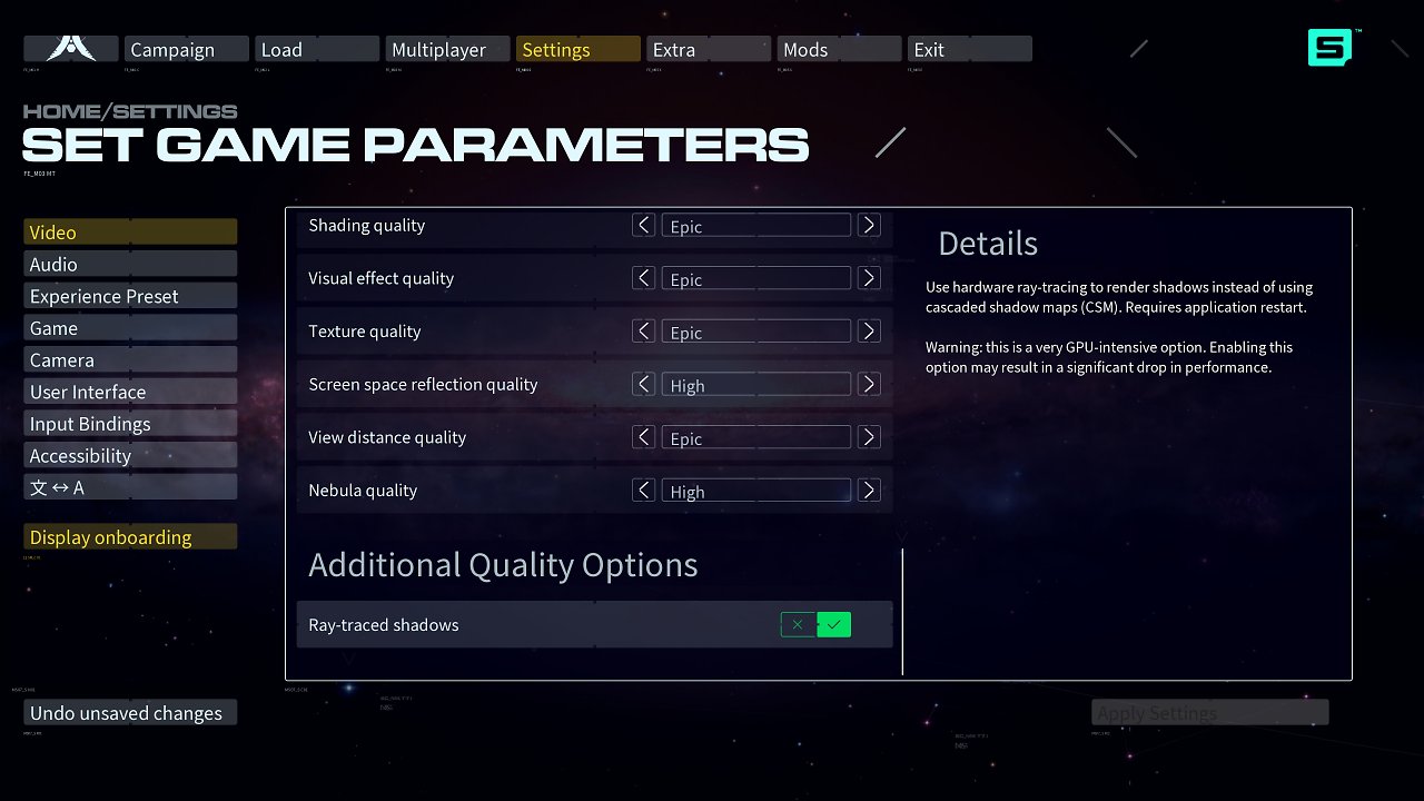 Homeworld 3 Graphics Options Ray Tracing Shadows