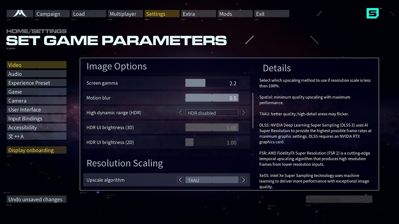 Homeworld 3 Graphics Options Upsampling