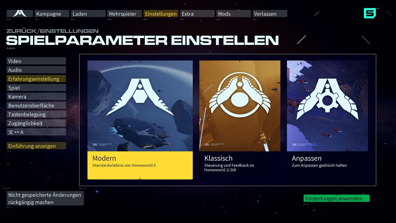 [07/05/2024] Homeworld 3 &nbsp;- Menü - Erfahrungseinstellungen