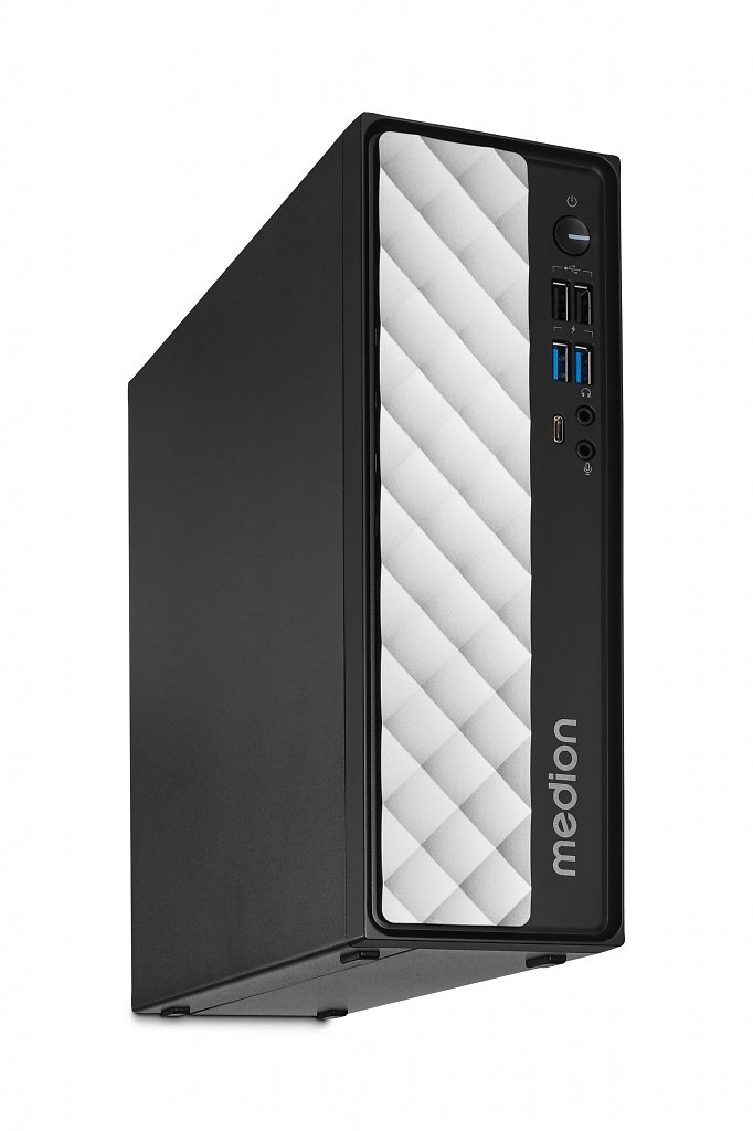 [06/05/2024] MEDION PC T80 schwarz Front Side left up Pressebild