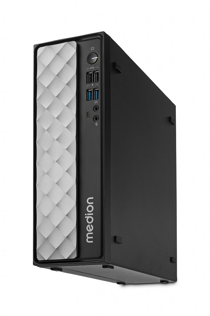 [06/05/2024] MEDION PC T80 schwarz Front Side right up Pressebild