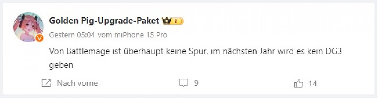 [06/05/2024] Der Leaker Golden Pig Upgrade Package äußert seine Zweifel am prognostizierten Release von Arc Battlemage.