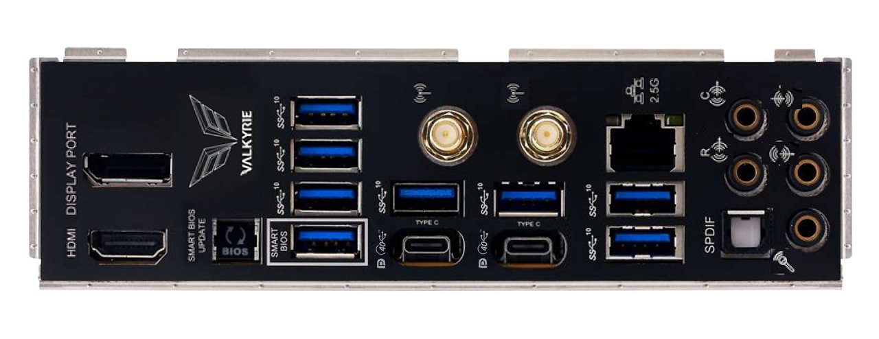 [03/06/2024] Das I/O-Panel des Biostar X870E Valkyrie.