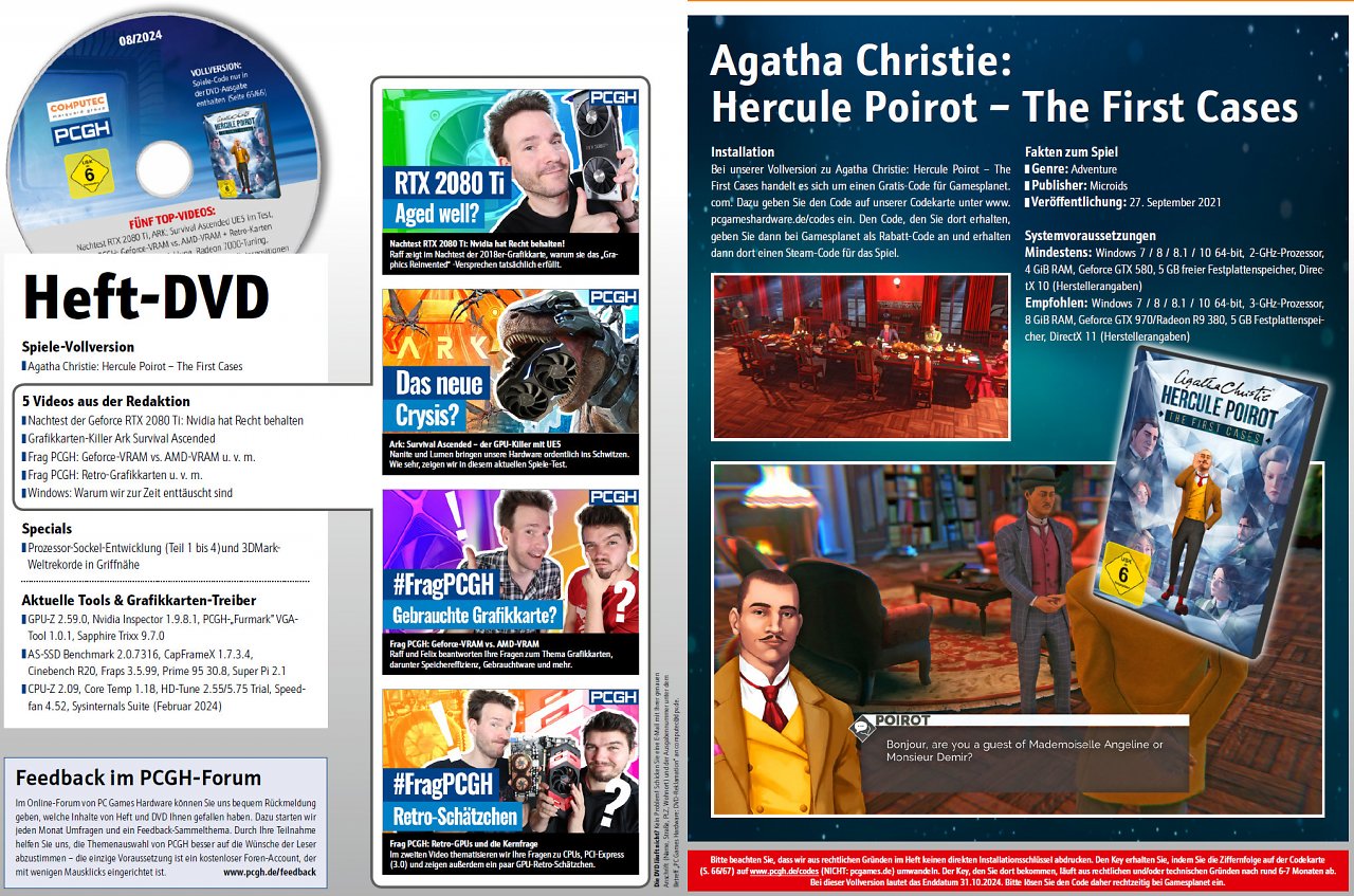 [27/06/2024] Auf der DVD finden Sie nicht nur weitergehende Artikelmaterialien, Videos und Tools, sondern auch ein spannendes Detektiv-Spiel als Steam-Vollversion.