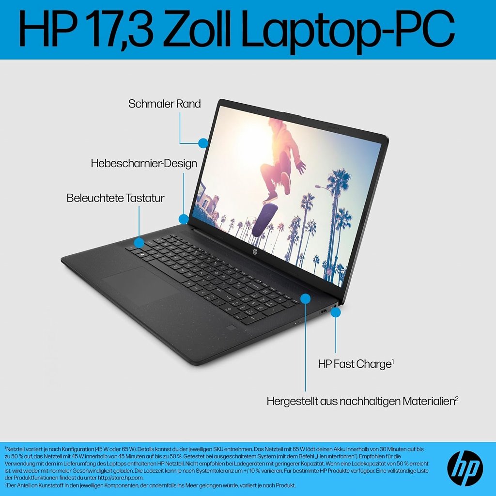 Der HP Laptop-PC mit 17,3 Zoll bietet viel Leistung für wenig Geld.