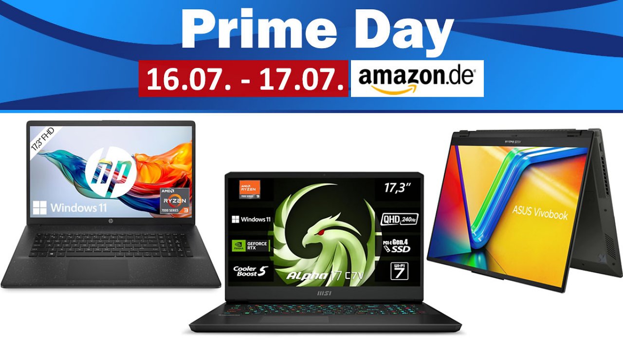 Prime-Day-Deal: HP Laptop mit 17,3 Zoll Windows 11 und 512 GB SSD nur 349 Euro - auch Gaming-Notebooks mit riesigen Rabatten
