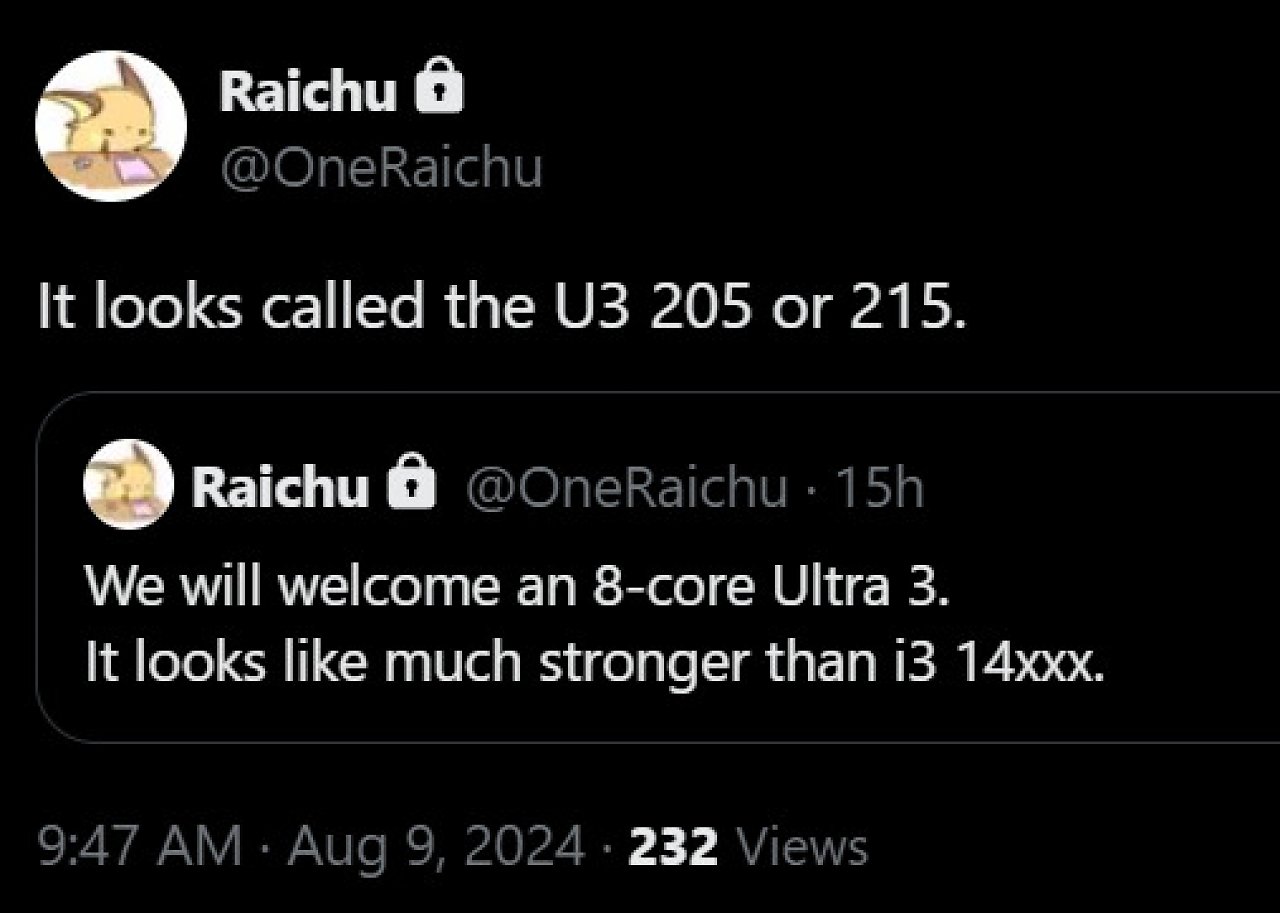 [09/08/2024] Intel will angeblich den Core Ultra 3 205 und den Core Ultra 3 215 auf den Markt bringen.