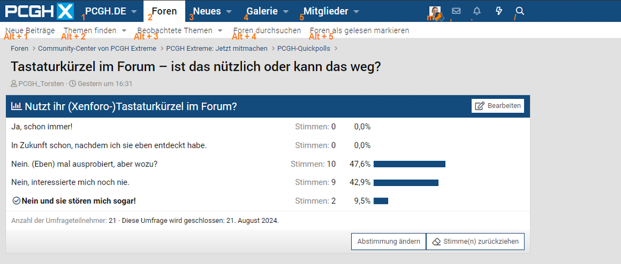 [01/08/2024] Tastatur statt klicken! Blöd, wenn die gleiche Kombinationen auch vom Browser genutzt werden.