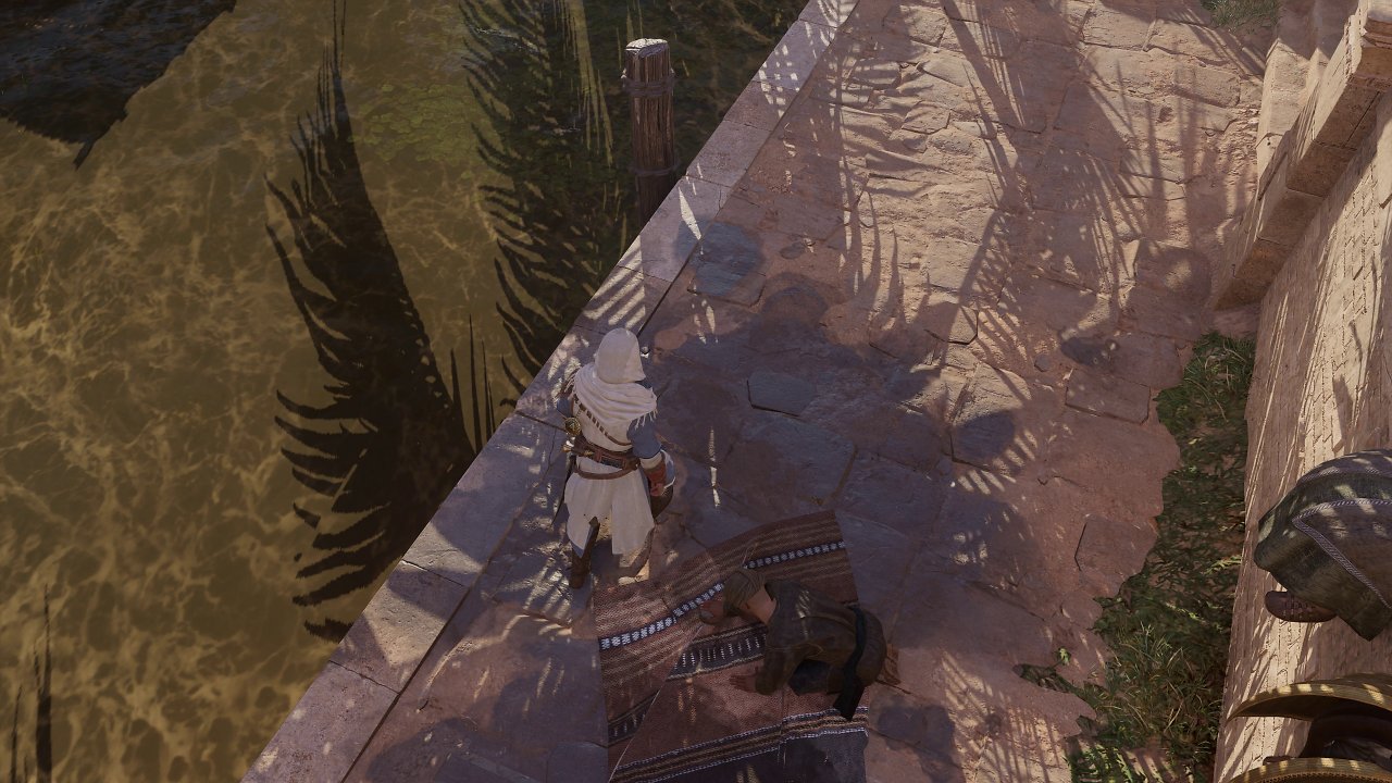 In Assassin's Creed sehen Schatten auf Wasseroberflächen aus, wie mit Tinte aufgepixelt. Weder funktioniert die Filterung noch dringt der Schatten durch die Oberfläche. Ein sehr unschöner, immersionstörender Umstand.