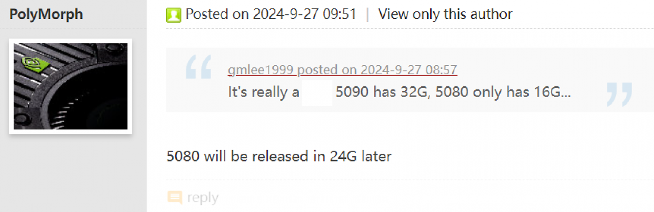[28/09/2024] Angeblich wird die Geforce RTX 5080 später auch mit 24 GiB erscheinen.