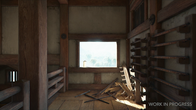 [11/09/2024] Ein gutes Beispiel für die Echtzeit-Raytracing GI: Das Licht von Außen dringt durch das Fenster in den Innenraum, wird beim Auftreffen reflektiert und beleuchtet nach dem Bounce indirekt die Innenwände und die Decke.Dort, wo kein oder nur wenig indirektes Licht hinfallen kann, etwa auf die dem Fenster angewandte Seite des Regals oder hinter die obere oder untere Kante des Fensterrahmens, wird mittels Raytracing außerdem indirekt verschattet (