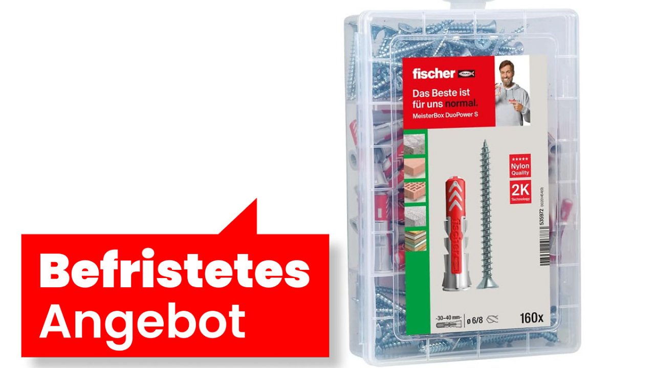 Von Jürgen Klopp empfohlen: 46% Rabatt für Fischer Meister-Box mitm 160 Dübeln und Schrauben