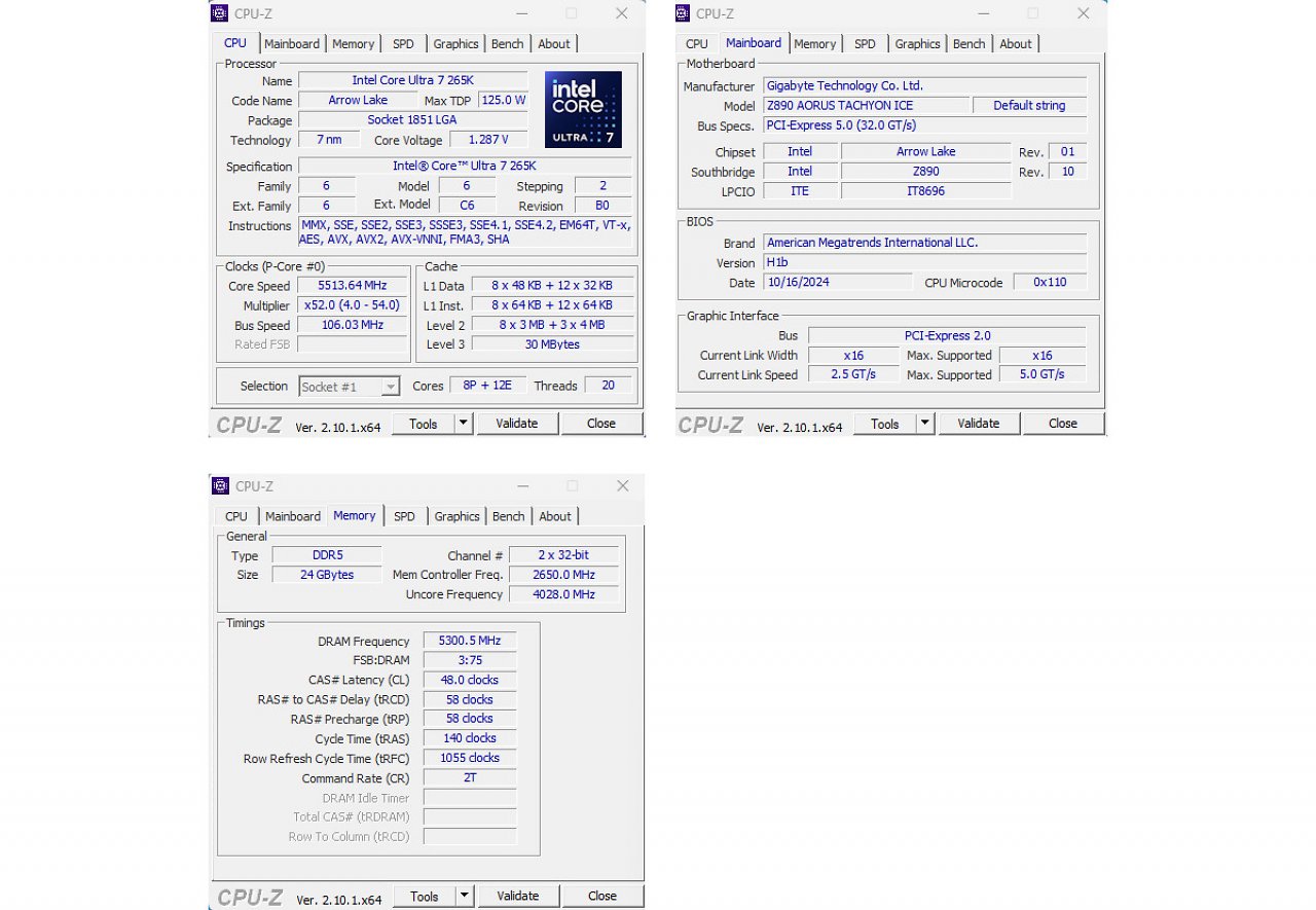 [25/10/2024] Zum Beweis hat Gigabyte Screenshots aus CPU-Z veröffentlicht.