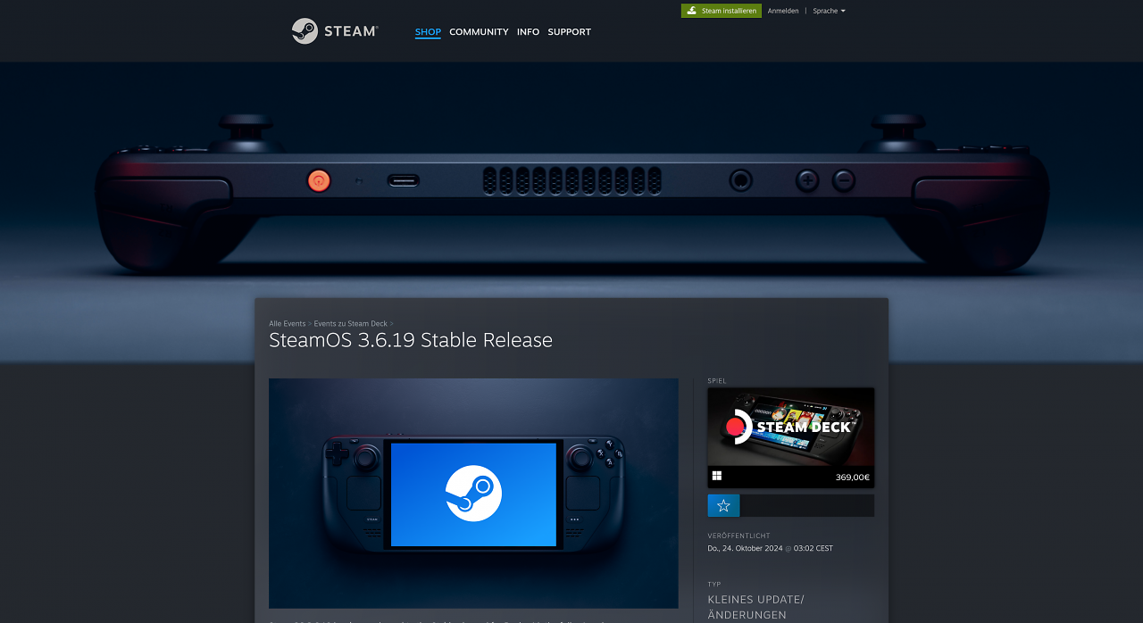 [27/10/2024] SteamOS 3.6 ist in der Version 3.6.19 endlich final erschienen