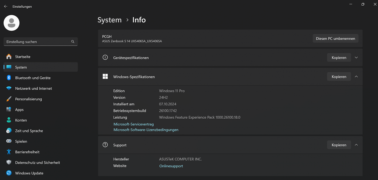 [24/10/2024] Ihre Windows-Version sehen Sie unter Einstellungen - System (hier: Windows 11 Version 24H2)