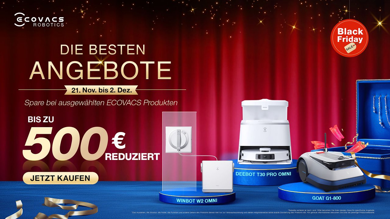[21/11/2024] Black Friday bei Ecovacs: Bis zu 500 € Rabatt auf Saugroboter (1)