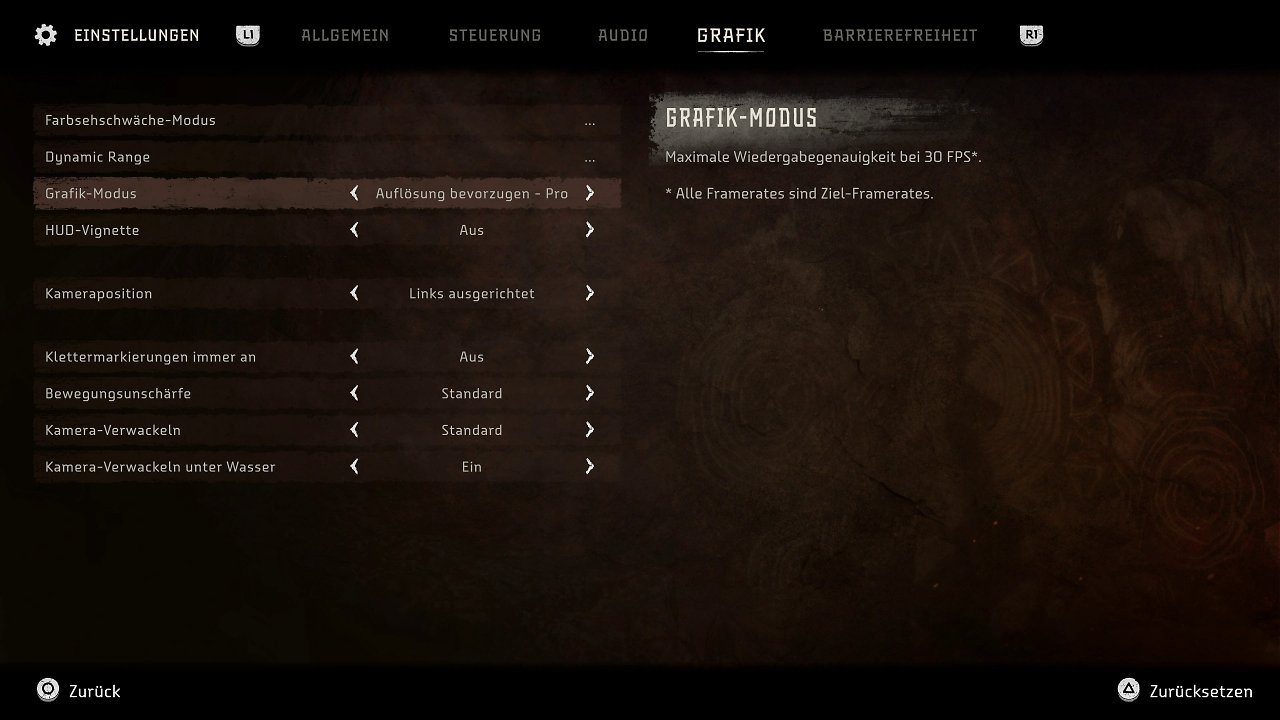 [06/11/2024] Grafikmenü zu Horizon Forbidden West mit der PS5 Pro (Grafik/Auflösung bevorzugen)